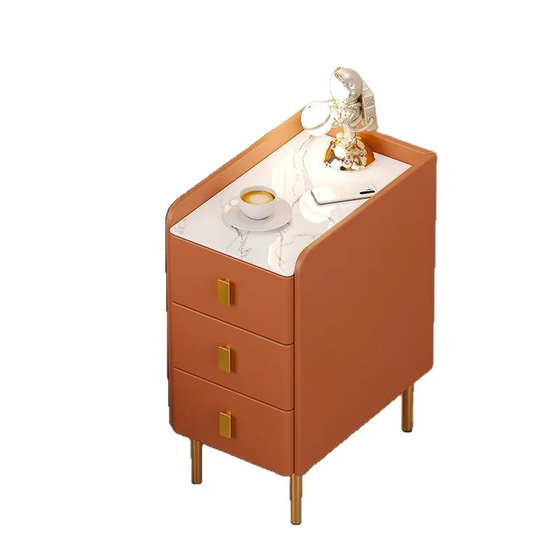 Light luxury solid wood smart bedroom bedside table modern drawer household rock slab ultra-narrow small simple storage bedside
