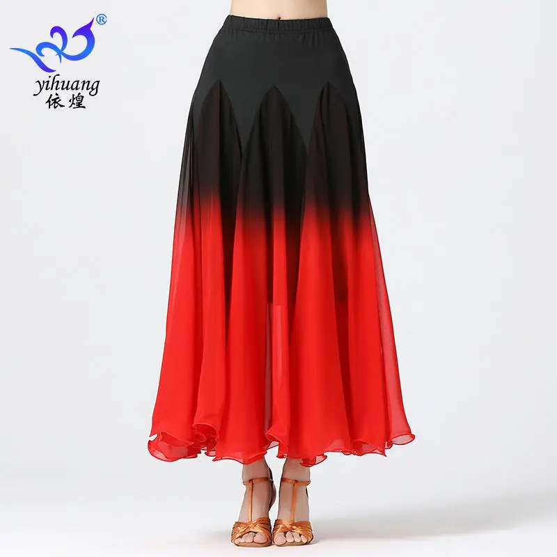 Social Dance Modern Dance Skirt Chiffon Dance Large Swing Skirt Gradient Color Long Dance Skirt Dance Performance Dress