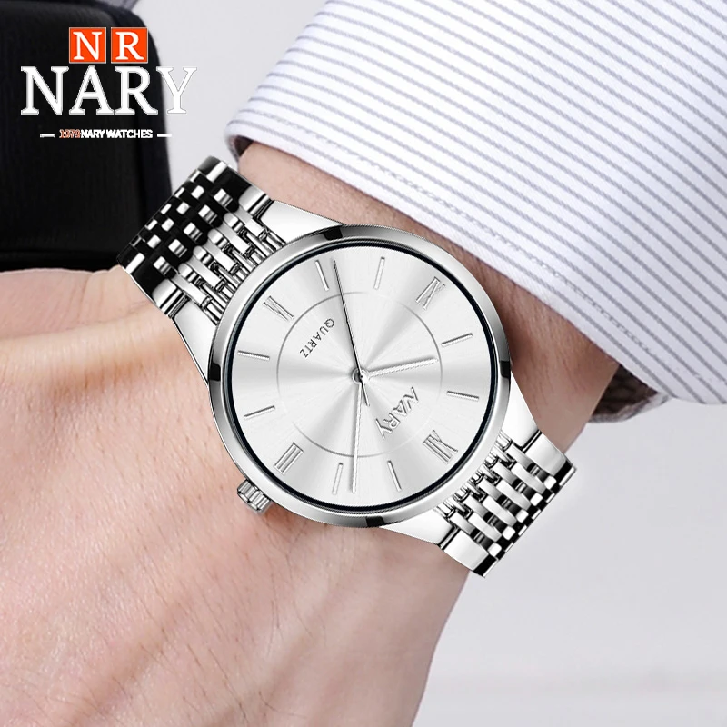 NARY Fashion Simple Couple Wristwatch Stainless Steel High Quality Luxury Montres Étanches Watch For Men  Relogio Masculino 6087