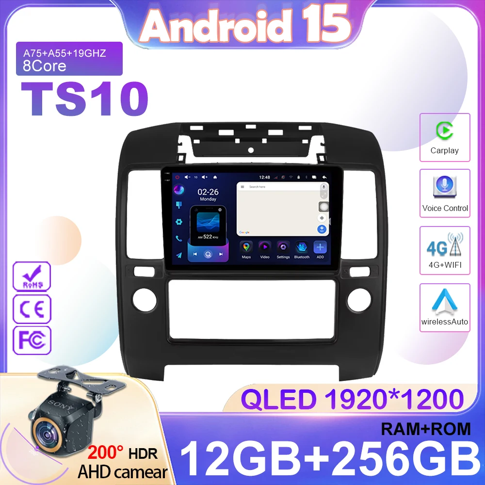 9 "Android 15 Radio del coche para Nissan Navara Frontier D40 2004-2013 sistema de pantalla pantalla táctil inalámbrico CarPlay Auto GPS WIFI 4G