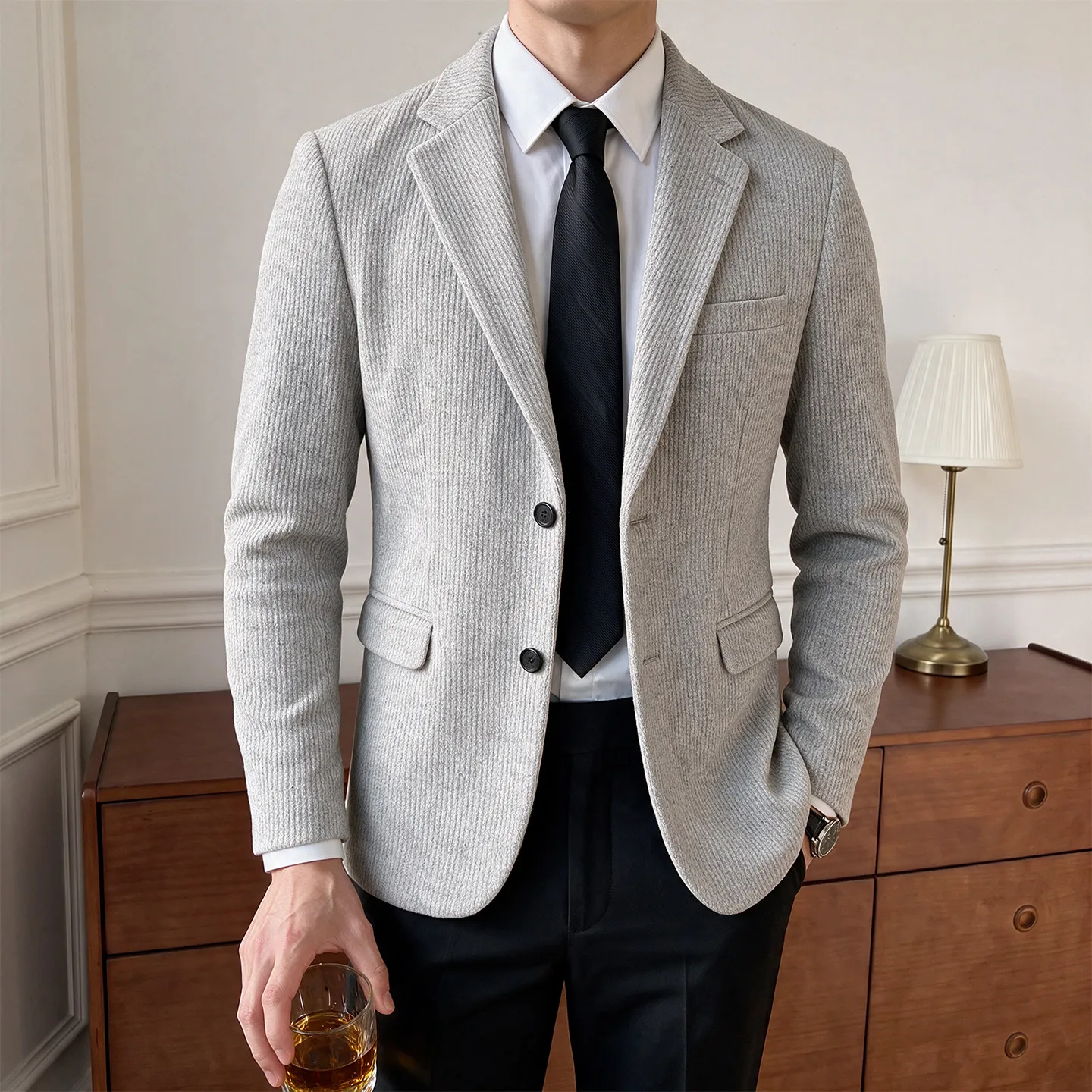 High-Quality Fashionable Casual Business Snow Texture Suit Autumn Winter Thickened Luxury Dinner Party Formal Western Suit