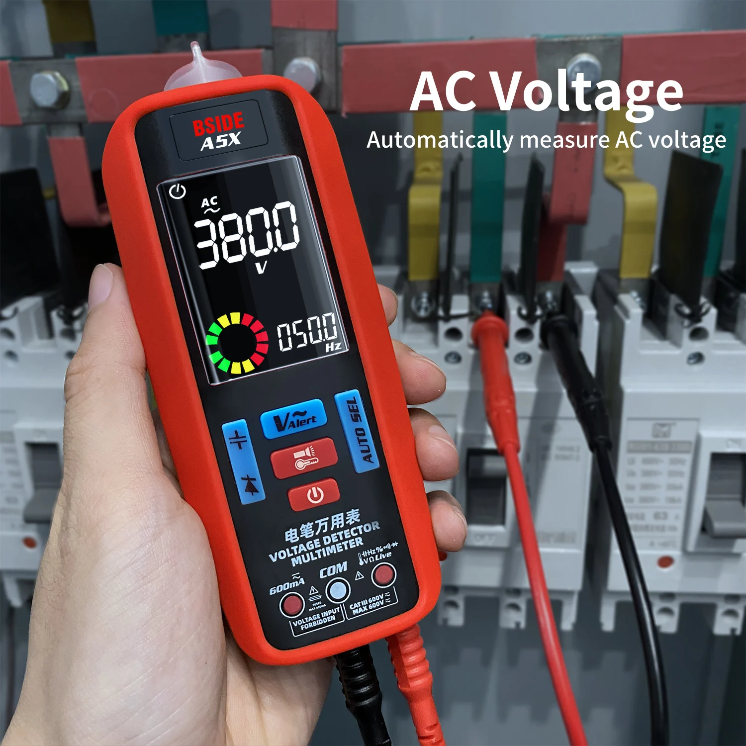 

BSIDE A5X Auto Range Multimeter Digital AC DC Voltage Tester USB Charge Capacitance Ohm Temp Hz Diode Continuity NCV Live test