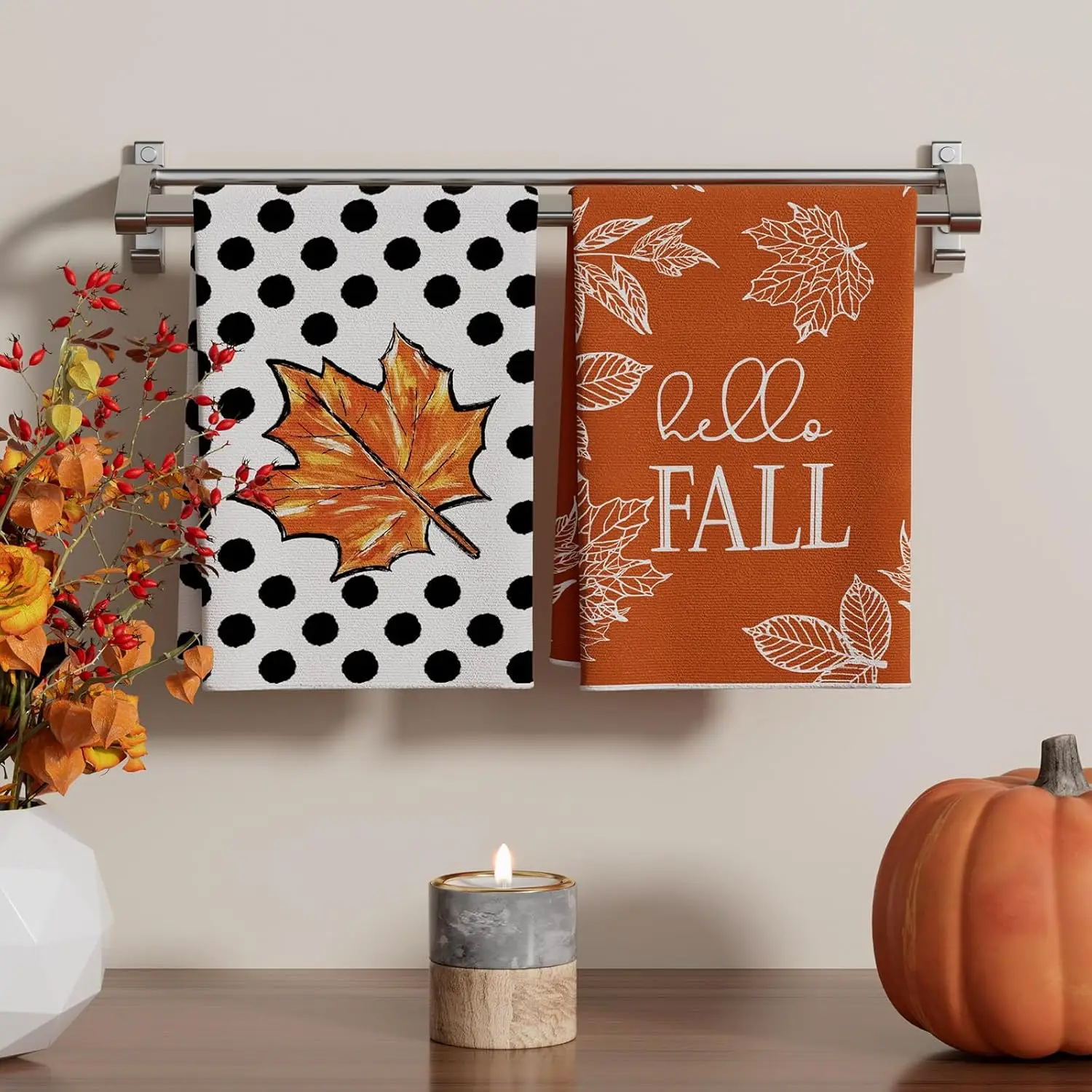 Hello Fall Maple Leaves Pumpkin Autumn Dish Towels Kitchen Supplies Hand Kitchen Towels Dishcloth Home Decorations