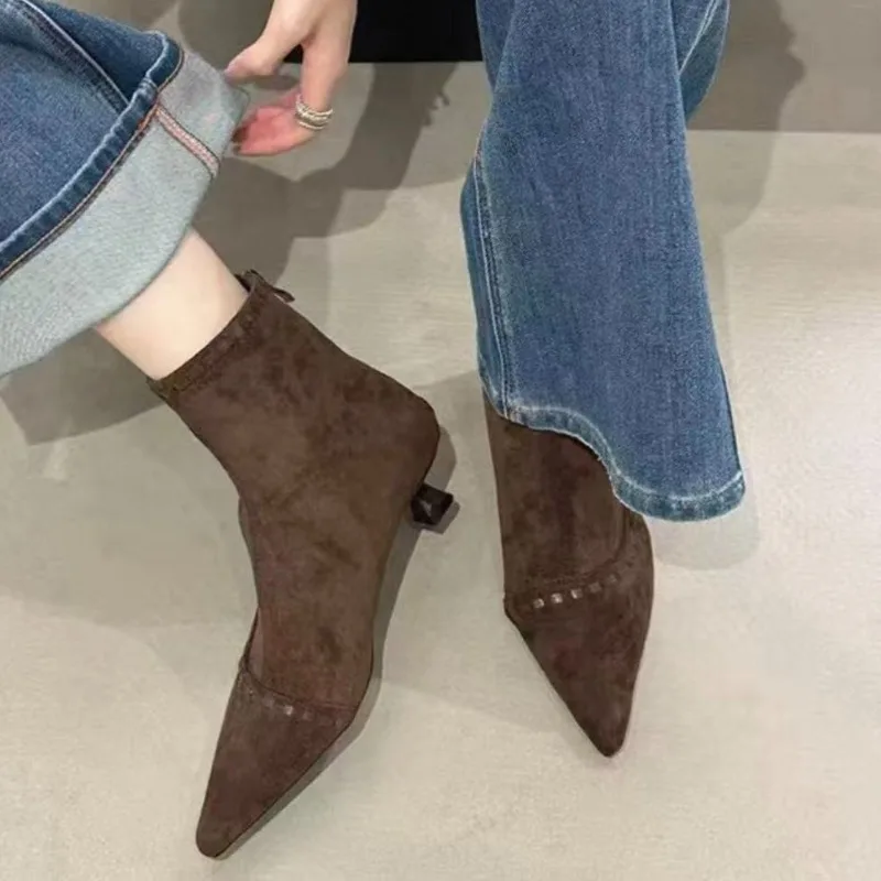 

Лидер продаж 2025, женская обувь, женские ботильоны, модные офисные и карьерные туфли с застежкой-молнией сзади, сексуальные женские туфли с острым носком