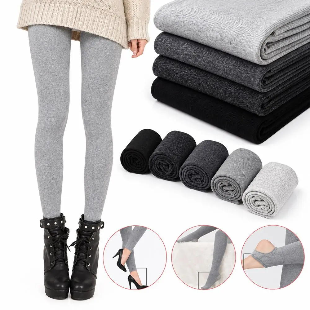 Elastic Vertical Stripe Leggings Thickened High Waist Winter Leggings Keep Warm Solid Color Thermal Leggings for Women