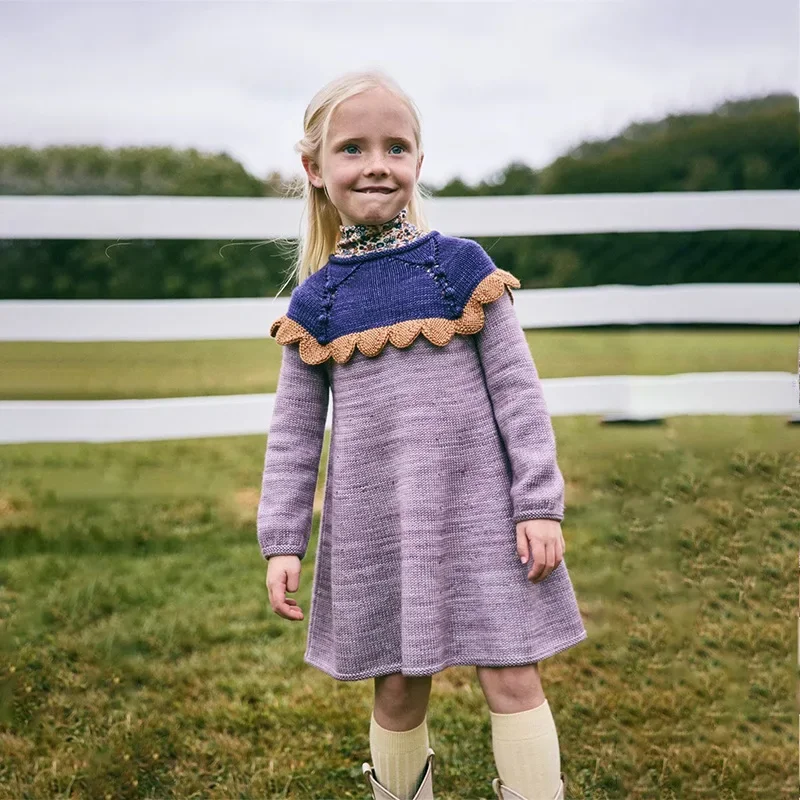 Ensemble de robe pull et jupe pour filles, pull pour enfants, cardigan avec couture, document de l'industrie, MP, filles, enfants, hiver, 2024