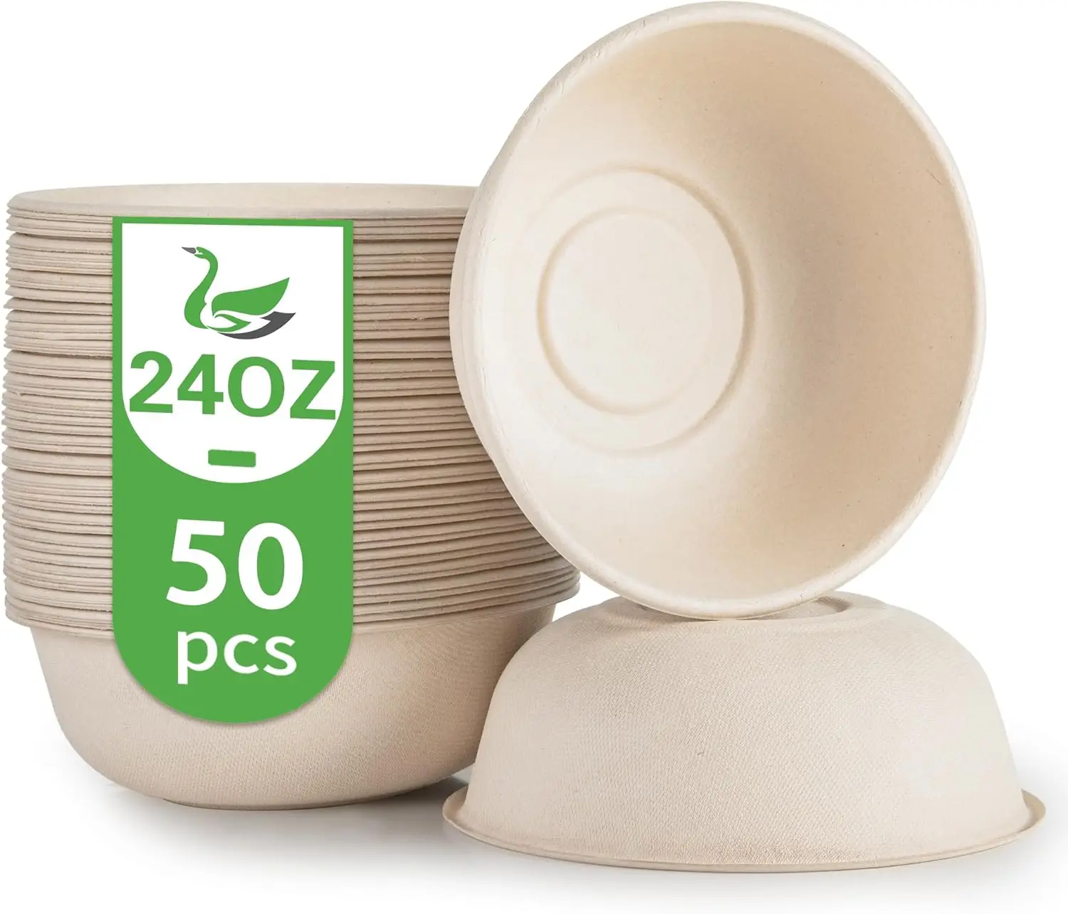 

Disposable 24 Oz Paper Bowls for Hot Soup Salad Pasta, 50 Pack Compostable Heavy Duty
