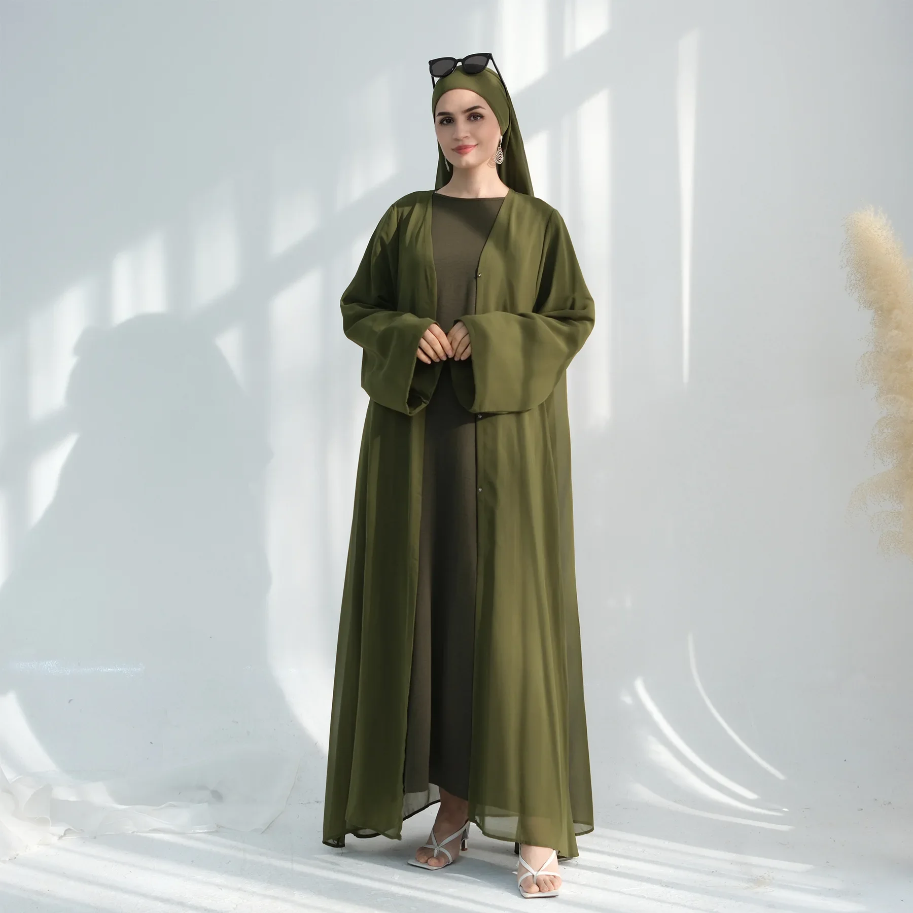 Dubai Donne Kimono Musulmano Aperto Abaya Sciarpa Caftano Turchia Cardigan Abito Lungo Set Islam Abbigliamento Robe Musulmane Femme Abiti