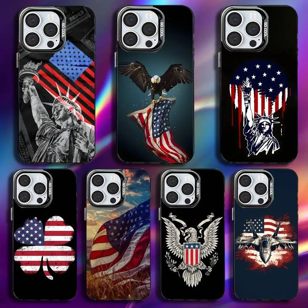 

America USA Flag Phone Case For iPhone 16,15,14,13,12,11,Pro,Max,Plus,Mini,XS,SE Anti Fall Black Matte Hard Bumper