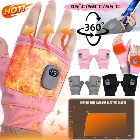 유니섹스 USB 전기 난방 겨울용 3단계 온도 조절 열선 장갑 반손가락 터치스크린 야외용