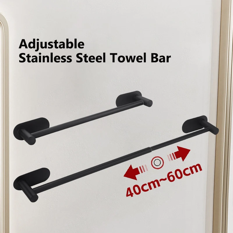 Towel Bar Adjustable 40cm to 60cm Bathroom Towel Rack SUS304 Stainless Steel Bath Towel Rack Wall Mounted Towel Holder