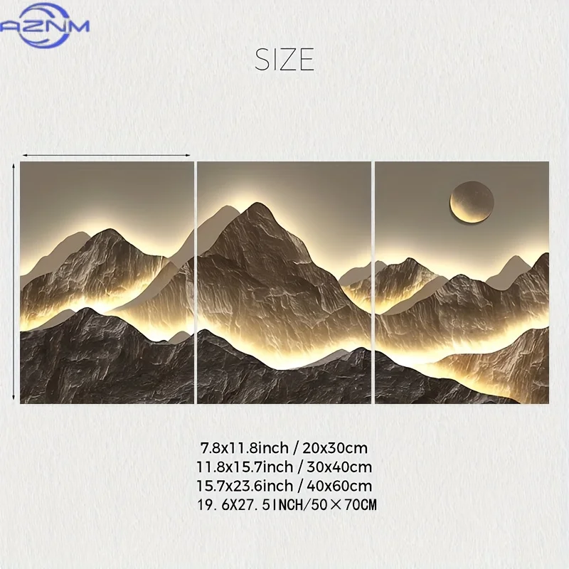 3pcs Winter Mountain Moon Wall Art - Vintage Vertical Canvas Posters Suitable for Bedroom,, Home Office - Winter Scenery with F