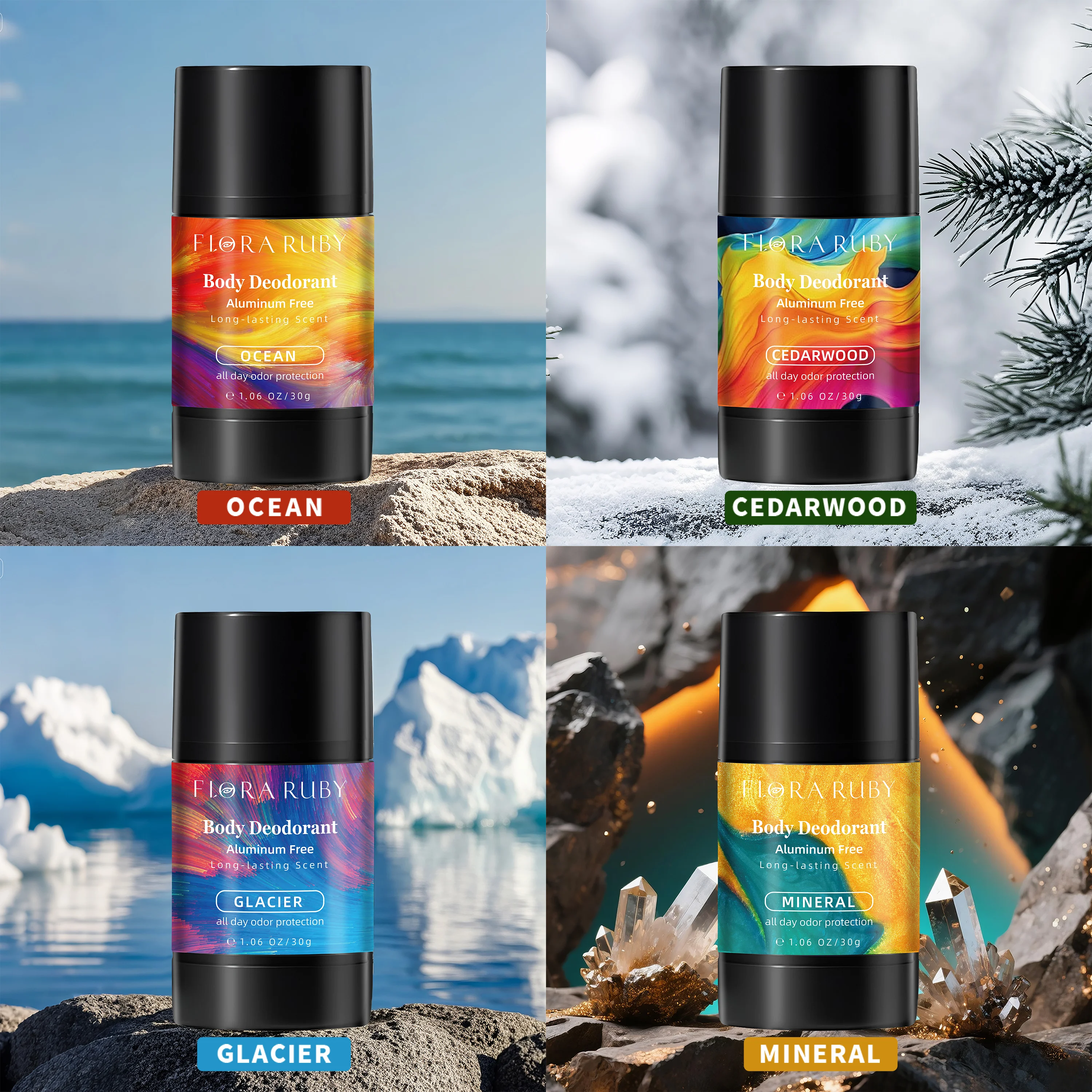فلورا روبي خالية من الألومنيوم 48 ساعة من العطر الابتدائي تحت الإبط 30 جرام/1.06 أونصة عصا مزيل العرق رائحة تدوم طويلاً #6