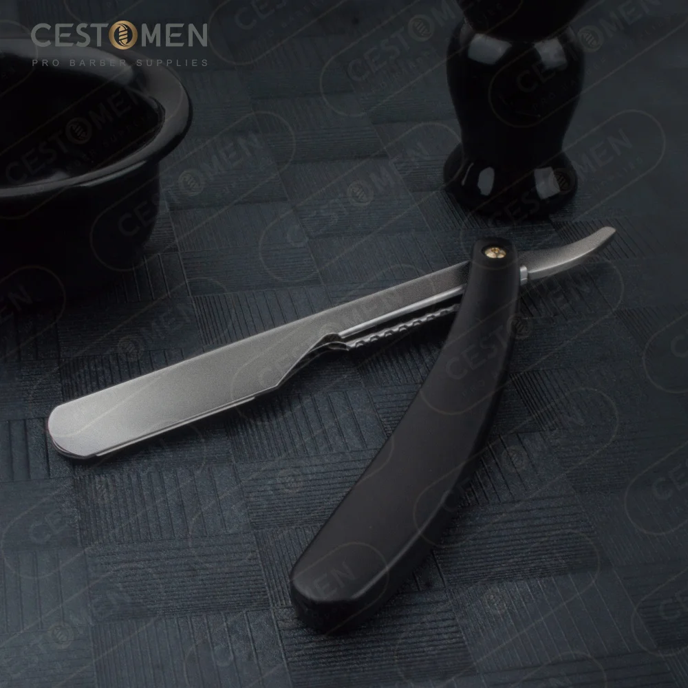 Folding Durable Plastic Black Handle Single Blade Safety Razor Classic Slide Out Straight Razor Barber Professional Razor