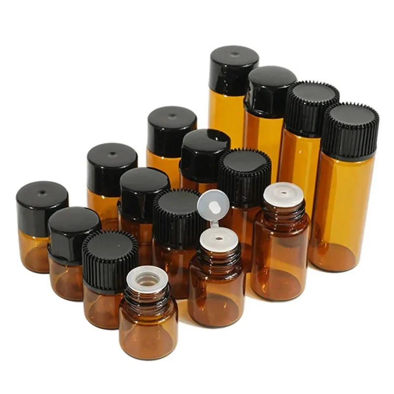 100 pz 1ml/2ml/3ml/5ml vuoto Dram ambra vetro bottiglia di olio essenziale fiale di vetro bottiglie riutilizzabili profumo olio campione bottiglia di prova