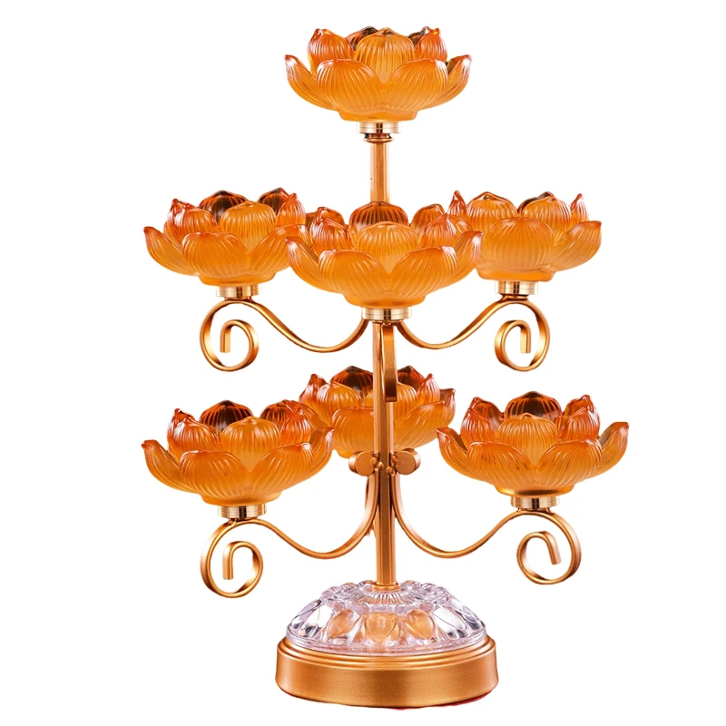 Butter Lamp Holder for Buddha Worship Household Seven-Star Lamp Holder Glass Candlestick Holder Buddha Lamp Oil Lamp Lotus Lamp