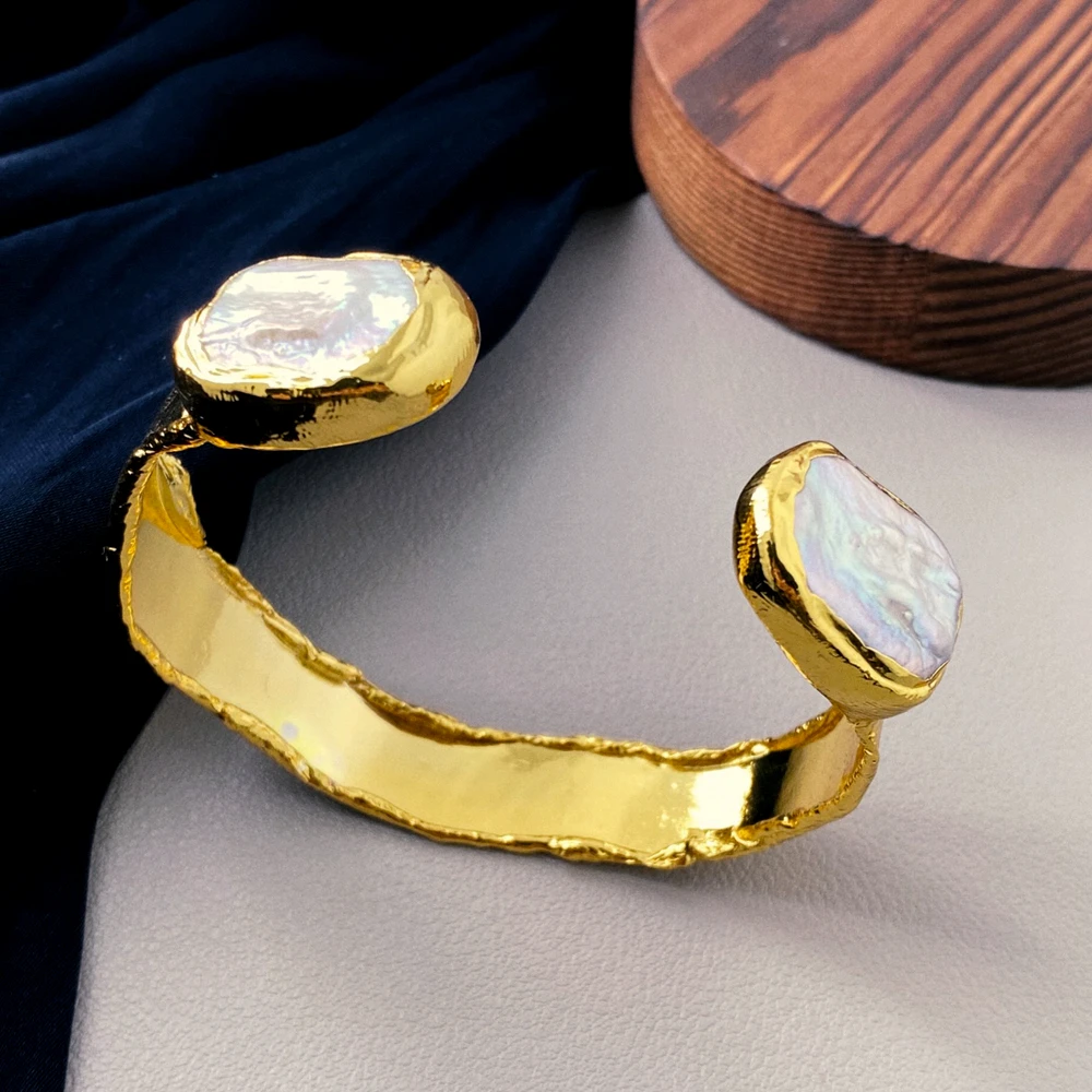 

Браслет-бенгл Y·YING с культивированными белыми прямоугольными жемчужинами, регулируемый размер, ювелирное украшение, подарок