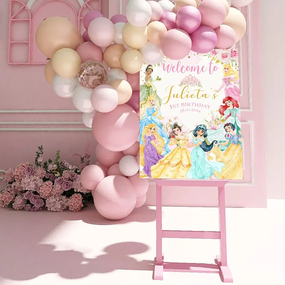Princess Birthday Welcome Sign Poster Baby Shower Custom Art Print Royal Celebration Canvas Painting Outdoor Yard Party Decor