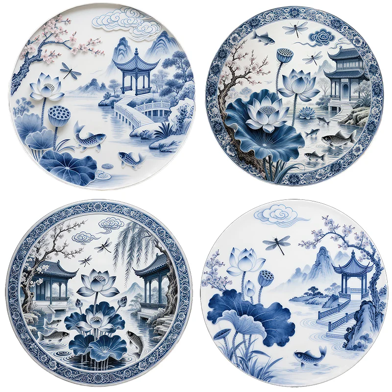 Three Ratels CFN34 Classic blue and white porcelain style landscape wall stickers for home decoration door decals bathroom t