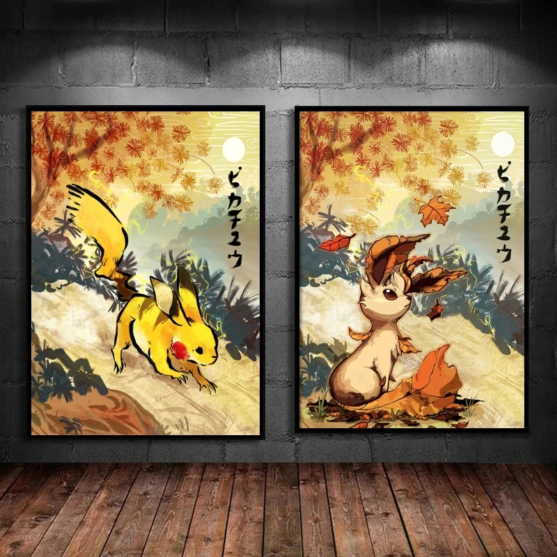 

Anime Character Pictures Pokemon Pikachu Wall Stickers Living Room Aesthetic Poster Children Gifts Modular Prints Classic