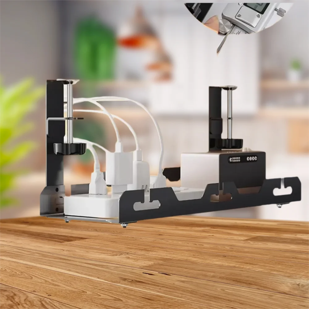 

Steel Under Table Storage Rack Foldable 40-74cm With Clamps Cable Storage Rail High Load-bearing Desk Wire Organizer