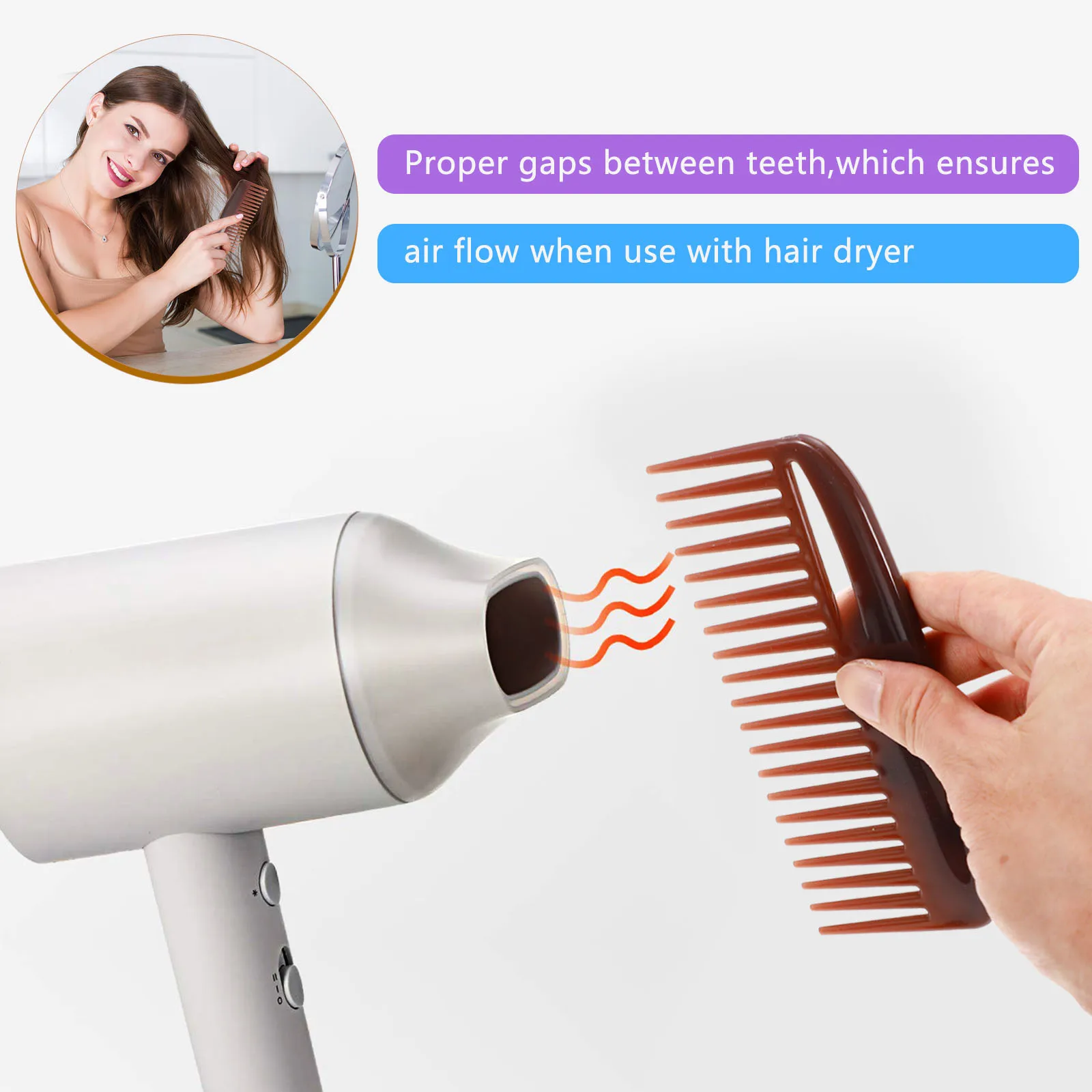 3pcs Styling Comb Set Large Tooth Hair Pick Comb For Home Salon Durable Plastic Hairdressing Tool Suitable For Straight Curly