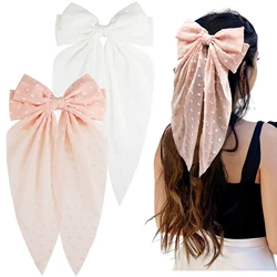 2Pcs Fashion Chiffon Bow Hair Clip Elegant Women Solid Spring Clip Hair Pin Retro Bow Hairpins Simple Headband Girls Hair Access