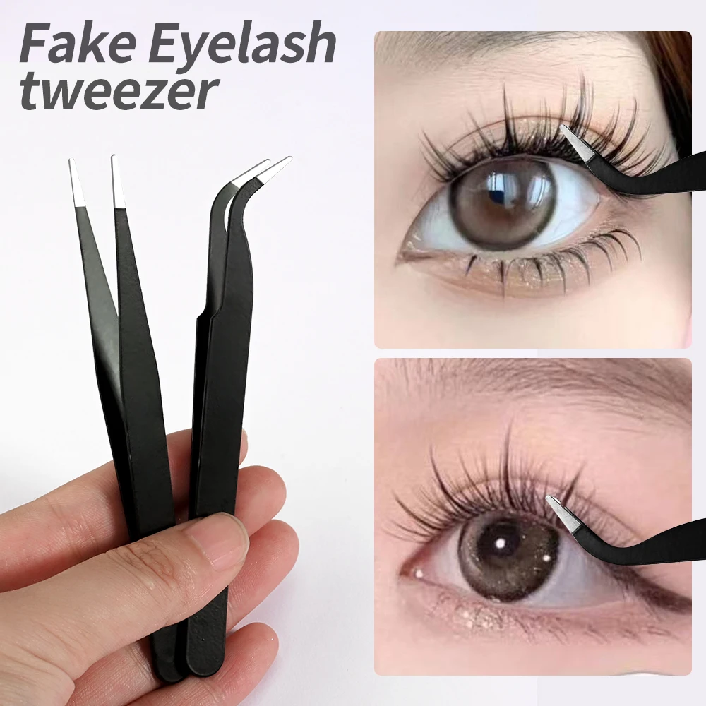 1/2Pcs Fake Eyelash/Nail Art Tweezers Stainless Steel Straight/Elbow PickUp Sticker&Rhinestone Tweezers for Makeup Manicure Tool