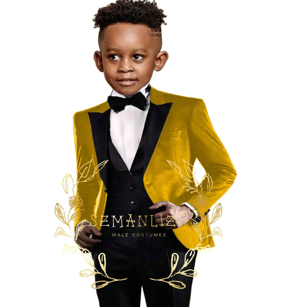 Purple Velvet Boys Suit 3 Piece Jacket Pants Vest Formal Slim Fit Fashion Blazer for Kids Wedding Tuxedo Business Clothing