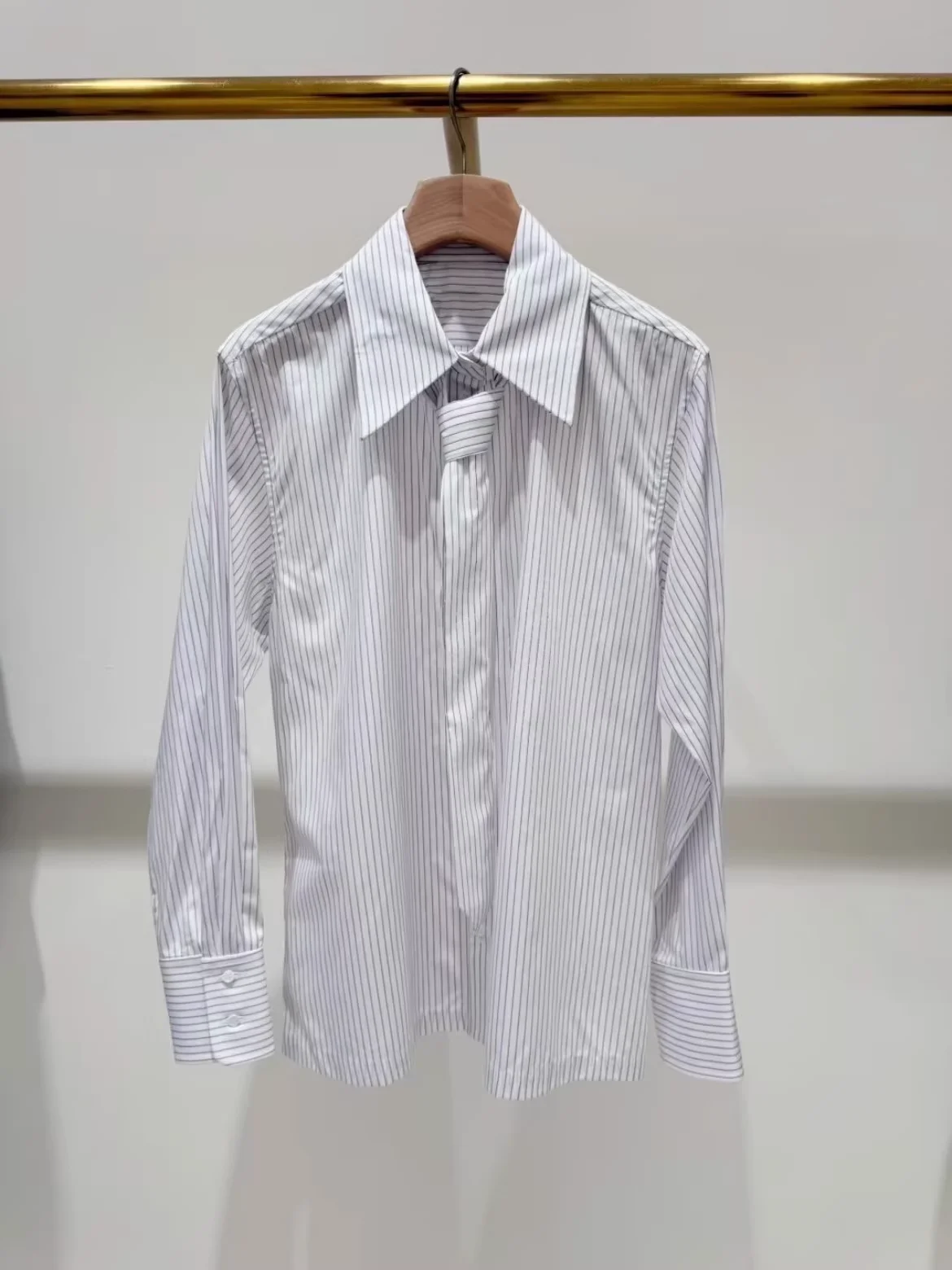 

Heidd S Detachable Tie Long Sve irt Versatile Striped Casual Sle Women's Faion Polyester Cotton Bamboo Fiber Blend