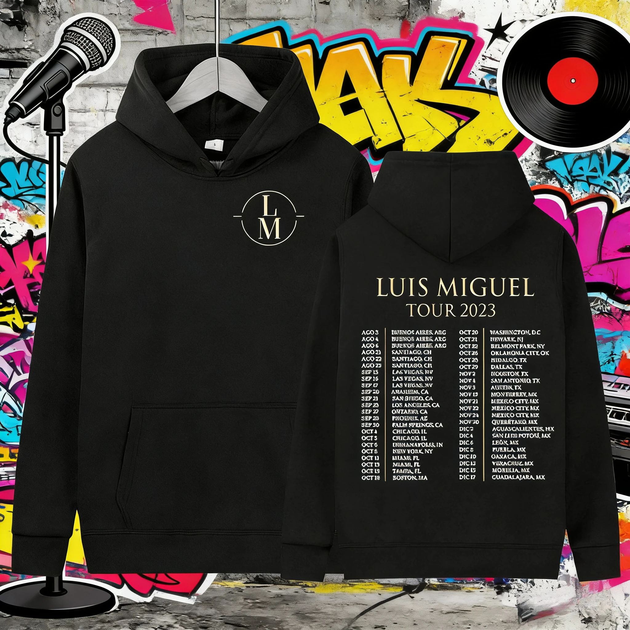 2025 رحلة المغني لخريف/شتاء لويس ميغيل 2023 مطبوعة مقنعين الذكور الهيب هوب الرجعية القطن الدافئة قصيرة الأكمام معطف غير رسمي فضفاض. #1