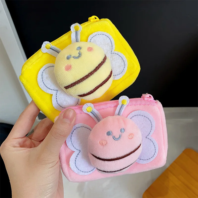 Plush Bee Cartoon  Coin Purse Girls Children Small Wallet Kid Zipper Change Money Bag Mini Key Bag Keychain Pendant Pouch