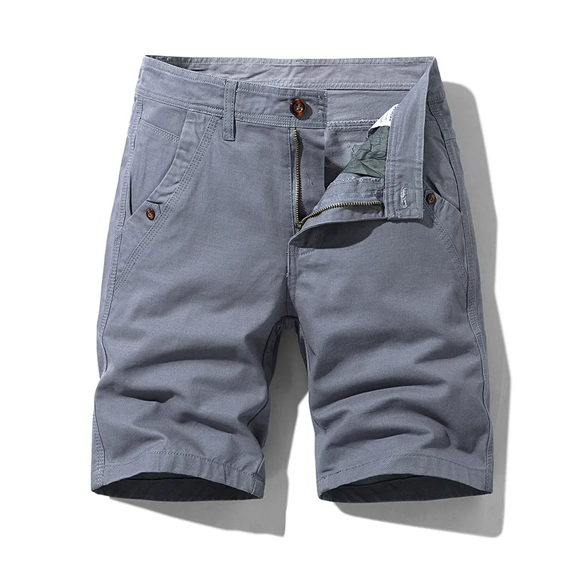 Summer New Fashion Korean Style Men's Solid Color Knee Length Simple Casual Trendy Straight Elastic Cargo Shorts Male Clothes