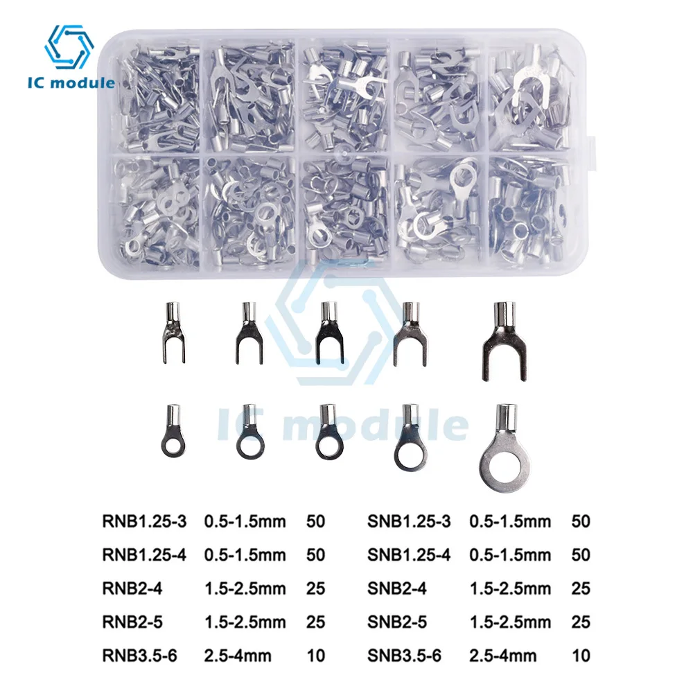 320PCS Cold Pressed Bare Terminal Box Packed OT/UT Forked Round Copper Nose Terminal Block Connector