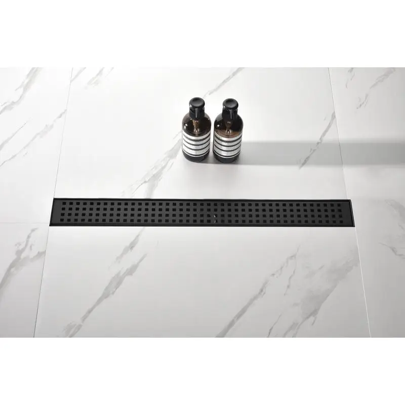 

Linear Shower Drain, Removable Quadrato Grate, 304 Stainless Steel, Hair Strainer Included, Adjustable Leveling Feet, Ideal for