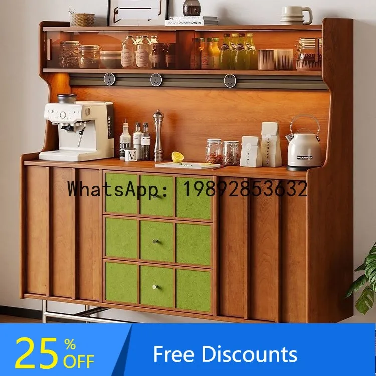 

YFY Tea Cabinet Sideboard Storage Cabinet Living Room Organizer Cabinet Vintage Style Solid Wood Retro Integrated Wall-Mounted