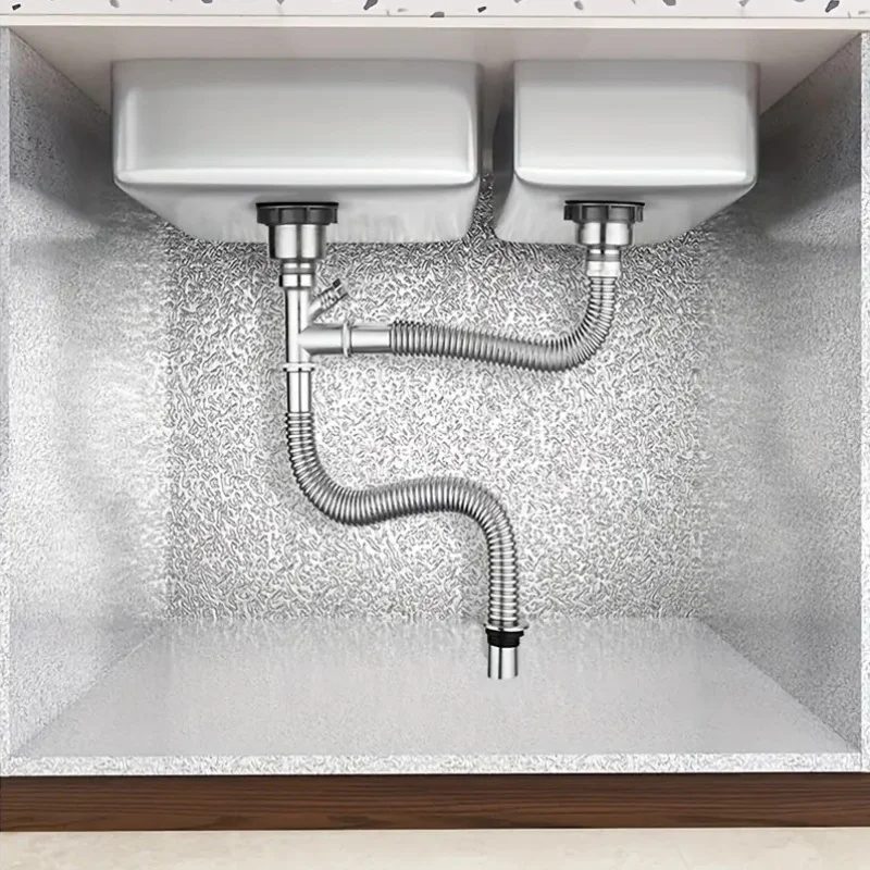 1 Roll Waterproof Aluminum Foil Sticker For Kitchen Sink Cabinet Oil Proof Self Adhesive Cabinet Protective Film Mat