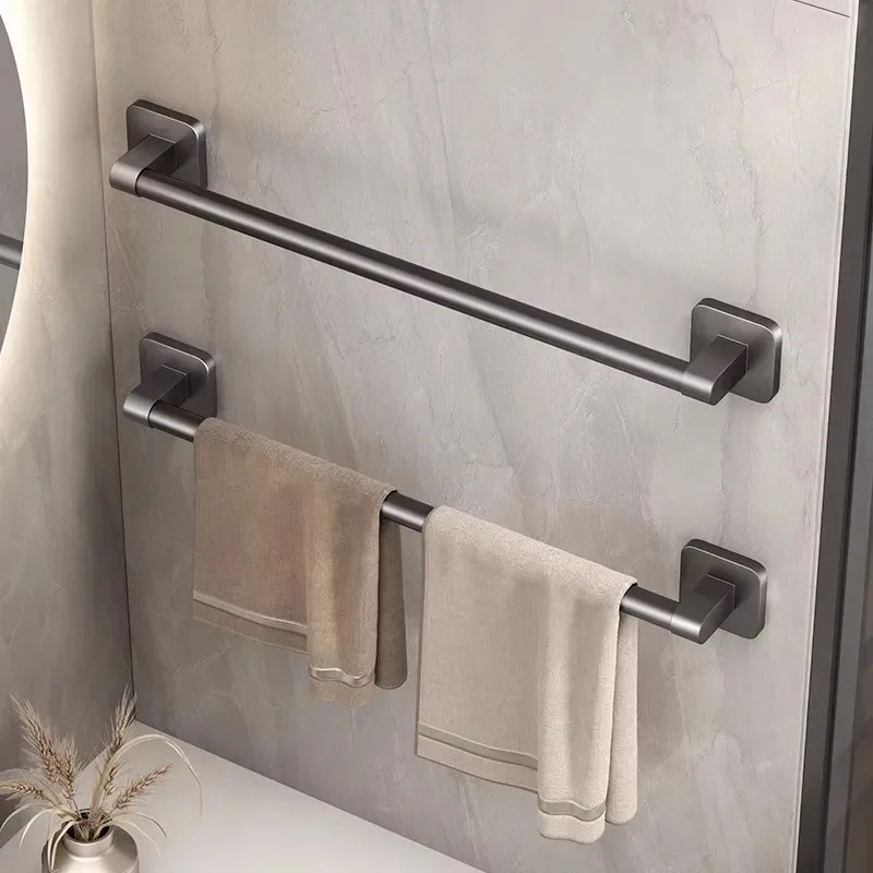 Towel Rack Modern Space Aluminum Non-perforated Wall Mounting Shelves Bathroom Towel Rack Single Rod Toilet Storage Hanger