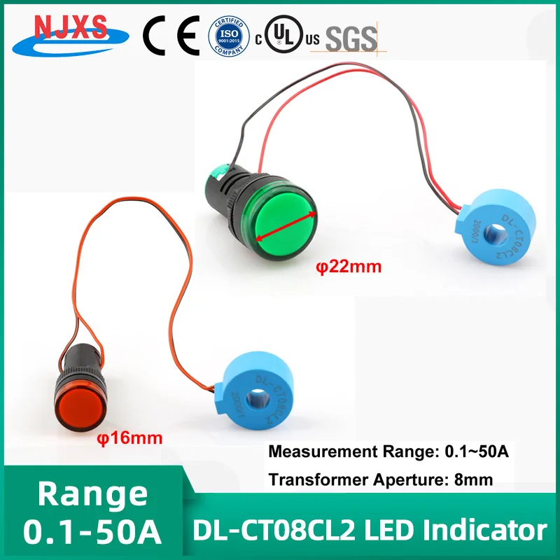 NJXSE DL-CT08CL2 Current Indicator 5A 10A 20A 30A 40A 50A Line Monitor Led Light Current Transformer with Led Signal Indicator