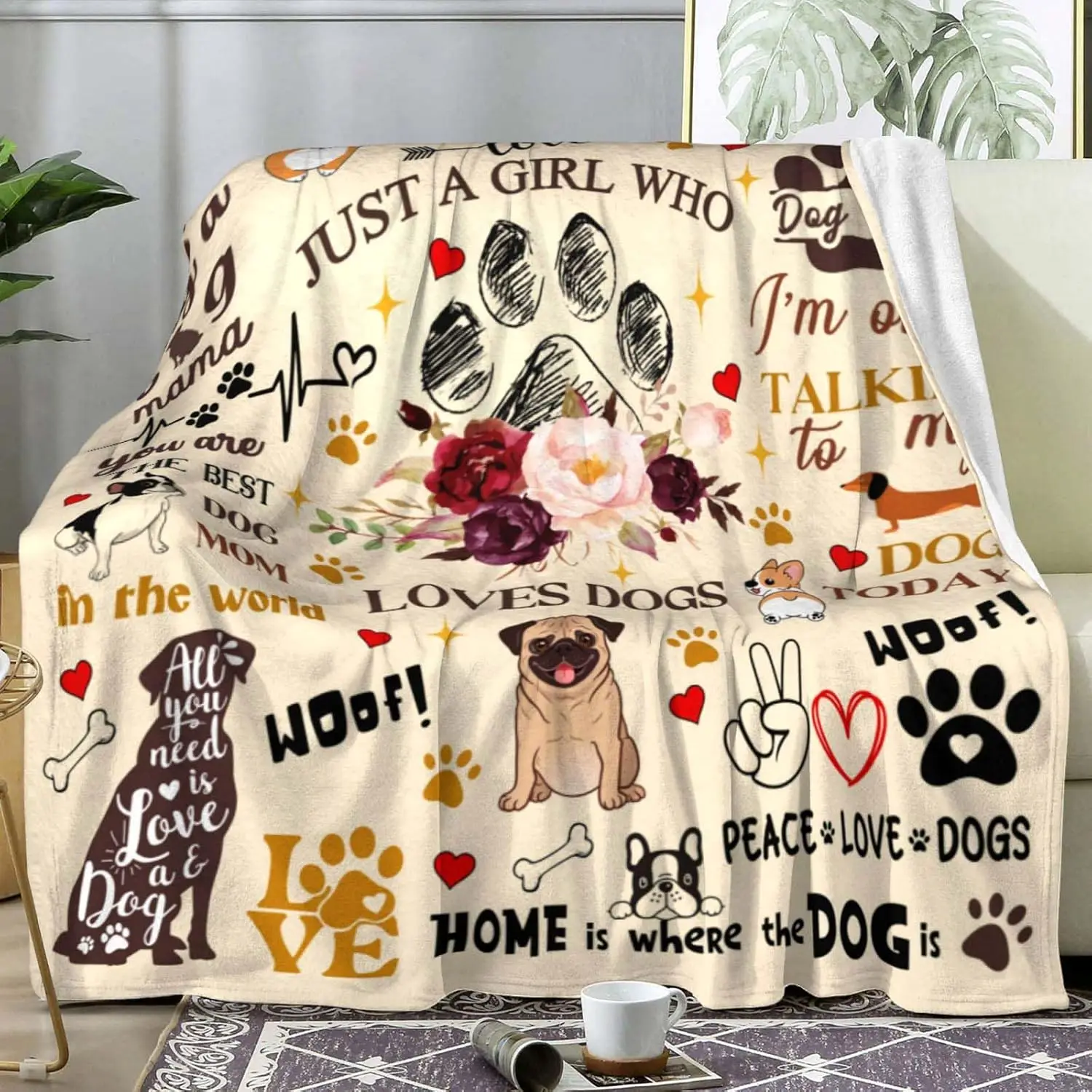 Dog Gifts Blanket for Pet Owners, Lovers, Adults, Women, Girls - Cute Puppies Throw for Christmas, Thanksgiving - 60