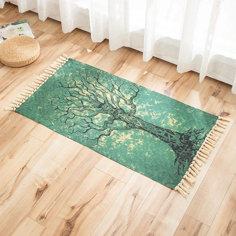 Boho Carpet 60x110cm Tassel Design Area Rugs for Livingroom Bedroom Floor Mat Bohemian Doormat Cotton Linen Mendala Carpets