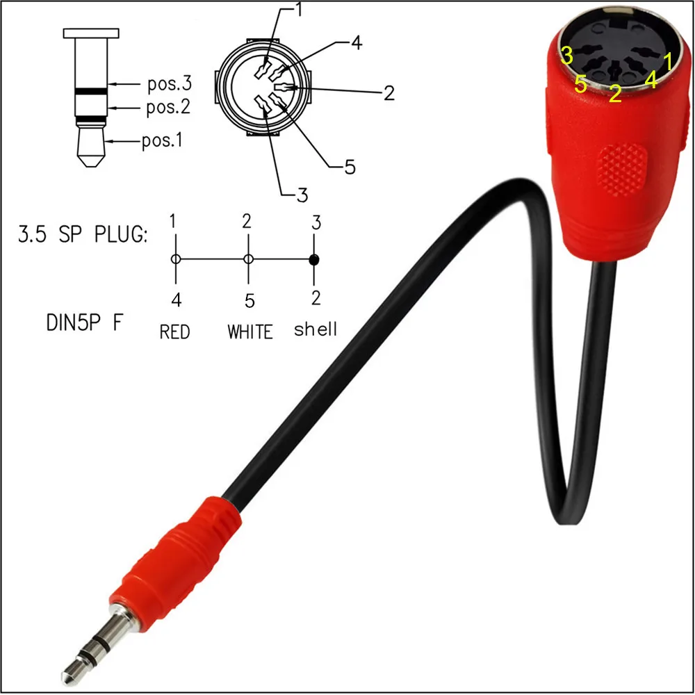 MIDI to TRS 3.5mm public to DIN 5P female audio plug to MIDI audio adapter cable 0.5m