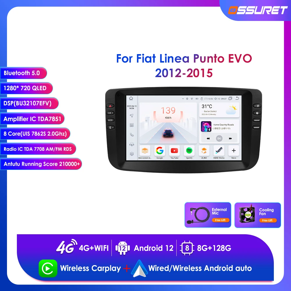 

9" 8G+128G Car Android 13 DSP Car Radio Multimedia Player for Fiat Linea Punto EVO 2012 2013 2014 2015 Navigation GPS 2 Din