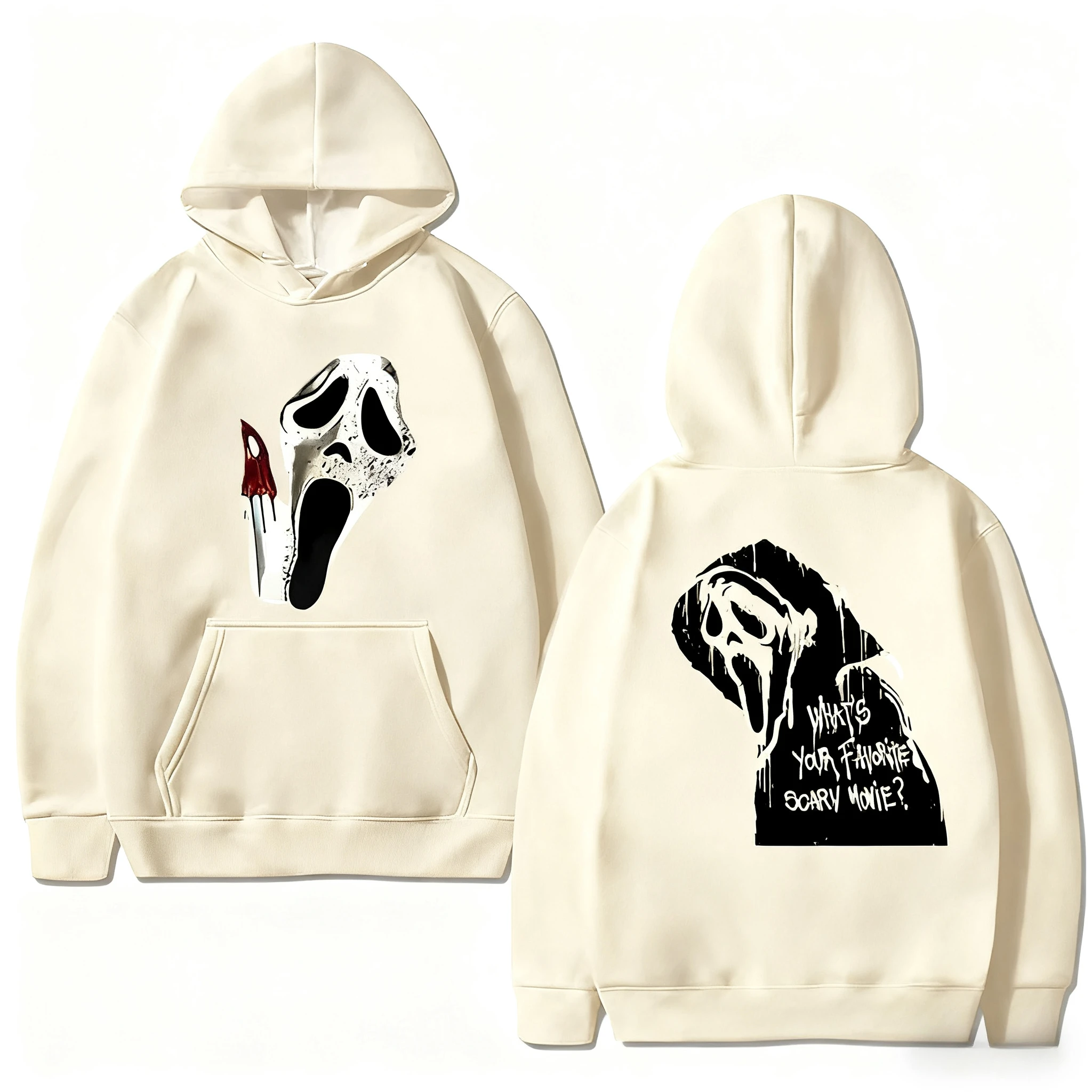 الجديد في ملابس الشارع الشهير المطبوعة على الطراز القوطي مزدوجة الجوانب للرجال والنساء VI Ghostface جرافيك الخريف هوديي للجنسين بأكمام طويلة سترة شتوية