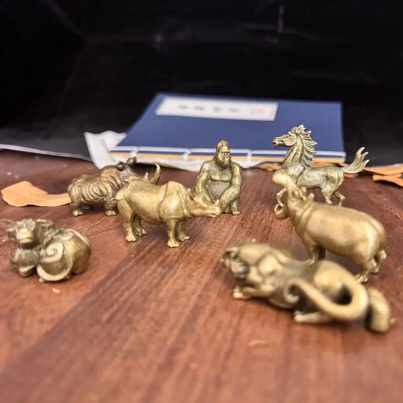 1 Stück Messing-Flusspferd-Nashorn-Statue, Metall-Tierfigur, Miniatur-Ornament für Heim- und Büro-Schreibtischdekoration