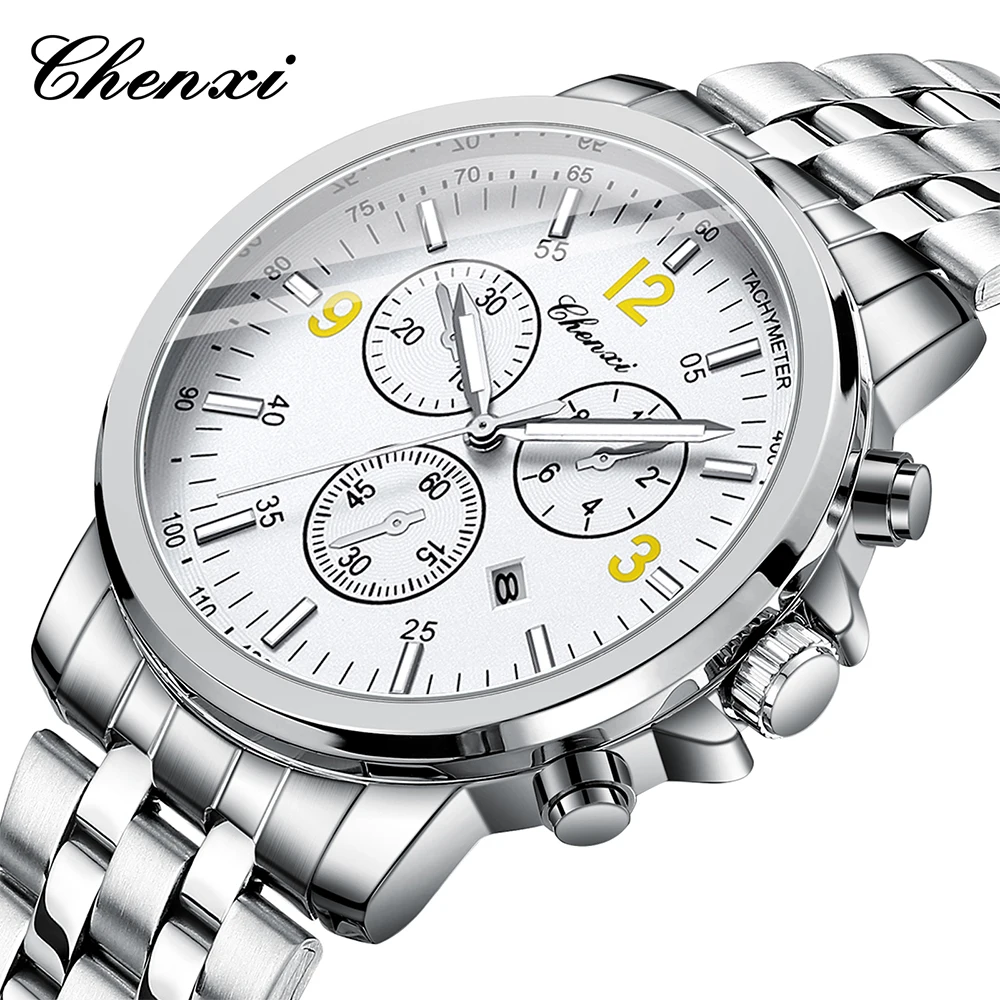 CHENXI Деловые часы для мужчин Кварцевые часы с круглым циферблатом Светящиеся водонепроницаемые мужские часы с календарем