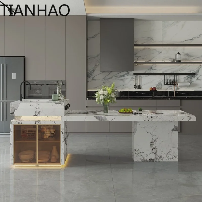 dining table integrated modern minimalist small unit multi-functional rock plate middle guide platform