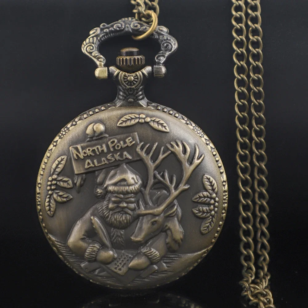 خمر سانتا كلوز الرجعية البرونزية ساعة الجيب كوارتز ساعة قلادة قلادة الساعات للرجال النساء الاطفال هدايا عيد الميلاد #2