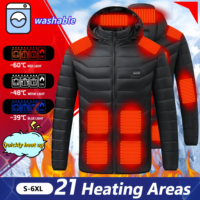 21 Areas Heated Jacket Men's Usb Waterproof Heated Cotton Coat Male Winter Warm Hooded Parker Coat Heated Vest Snow Clothes 6XL