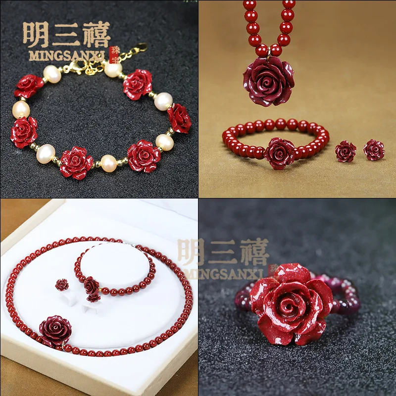 High Content Cinnabar Rose Gold Purple Gold Metal Inlaid Bracelet Pendant Jewelry Ring Earrings Jewelry